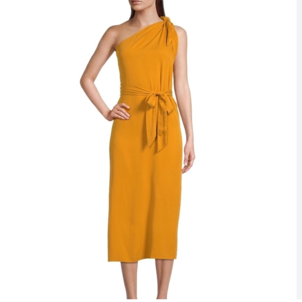 ANTONIO MELANI Asymmetrical One-Shoulder Dress in Mustard